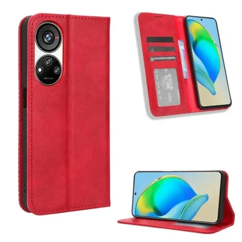 Funda de Cuero para ZTE Blade V40S con Hebilla Magnética y Textura Retro (Azul)