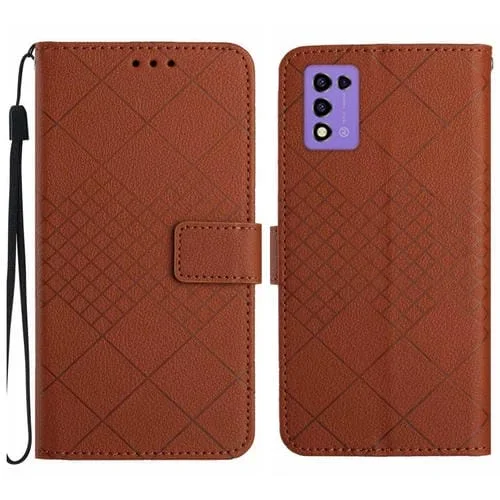 Funda de Cuero para ZTE Libero 5G Ii A103Zt Jp con Textura de Rejilla Rómbica (Marrón)