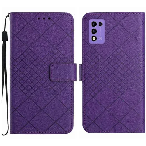Funda de Cuero para ZTE Libero 5G Ii A103Zt Jp con Textura de Rejilla Rómbica (Púrpura)
