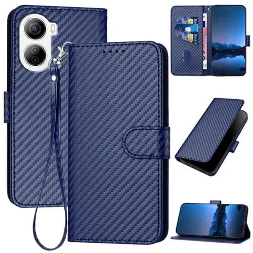 Funda de Cuero para ZTE Libero 5G Iv Yx0070 con Hebilla de Fibra de Carbono y Cordón (Azul Real)