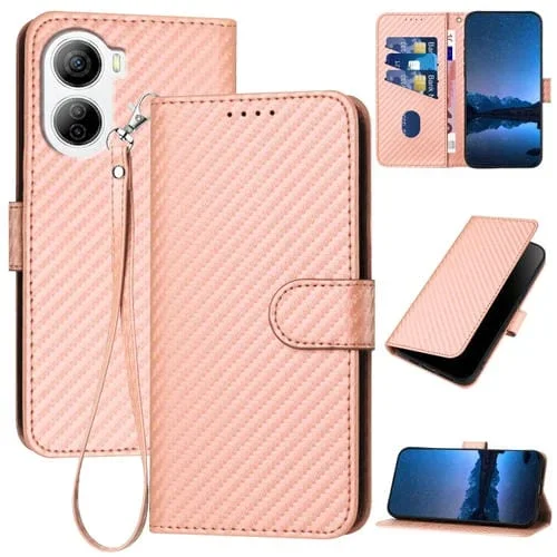 Funda de Cuero para ZTE Libero 5G Iv Yx0070 con Hebilla de Fibra de Carbono y Cordón (Rosa)