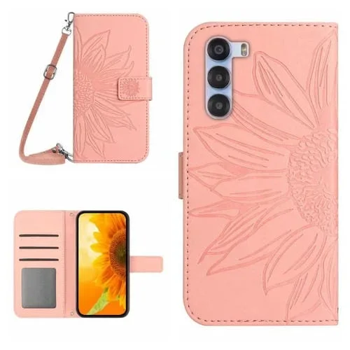 Funda de Cuero para ZTE Nubia S 5G A403Zt con Diseño de Girasol y Cordón (Rosa)