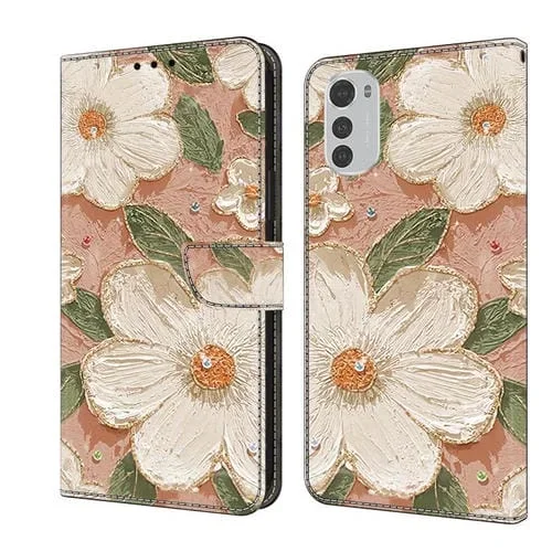 Funda de Cuero Pintada a Mano Motorola Moto E32 Protección (Girasol)