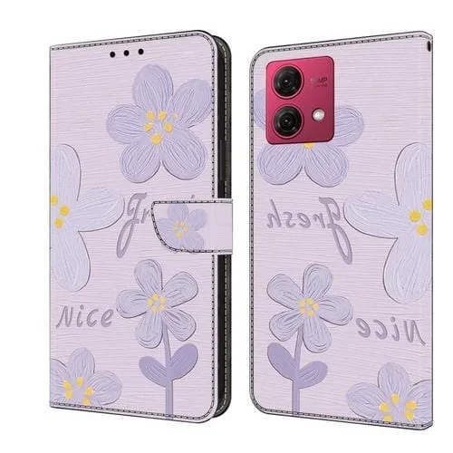 Funda de Cuero Pintada a Mano Motorola Moto G84 con Flores (Morado Oscuro)