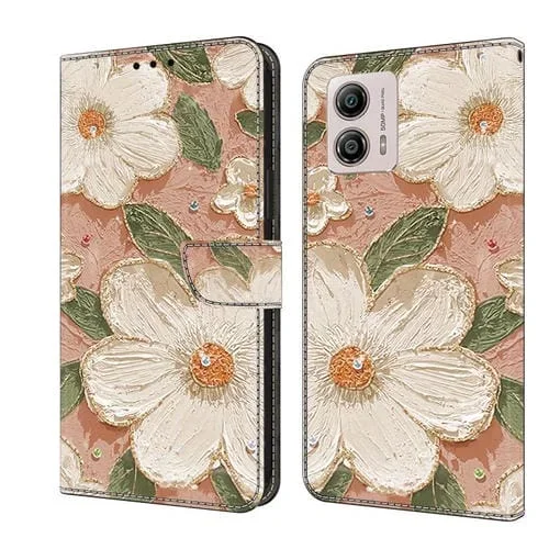 Funda de Cuero Pintada a Mano para Motorola Moto G53 5G (Girasol)