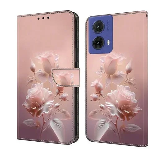 Funda de Cuero pintada a mano para Motorola Moto G85 (Flores de Cerámica)