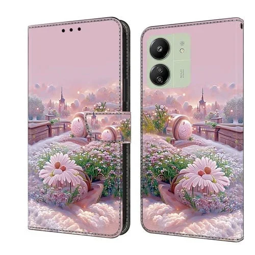 Funda de Cuero Pintada a Mano para Redmi 13C (Jardín)