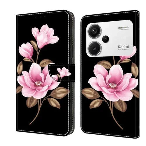 Funda de Cuero Pintada a Mano para Redmi Note 13 Pro+ (Flores Negras)