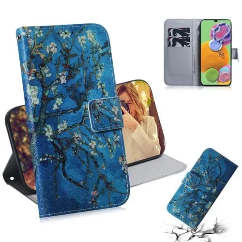 Funda de Cuero PU Galaxy A90 5G con Tapa Horizontal, Soporte, Ranuras para Tarjetas y Billetera (Flor de Albaricoque)