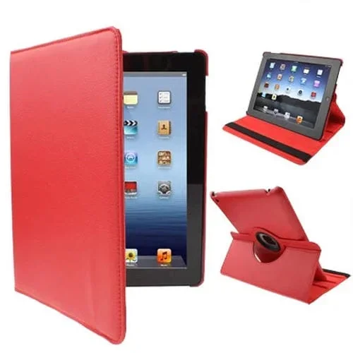 Funda de Cuero Pu Giratoria 360 Grados para iPad Nuevo (iPad 3) y iPad 2 con Reposo y Soporte (Rojo)