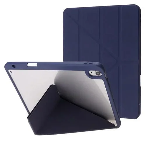 Funda de Cuero PU para iPad Air 2022/2020 10.9 con Soporte Plegable y Función Pluma (Azul Oscuro)
