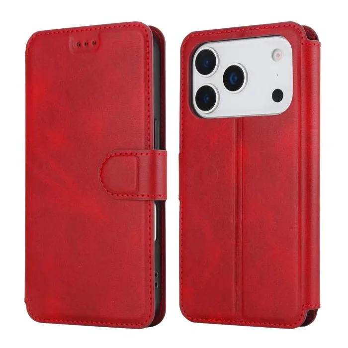 Funda de cuero PU + TPU a prueba de golpes para iPhone 17 Pro (roja)