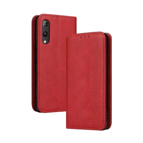 Funda de Cuero Rakuten Crazy Horse Textura Retro con Hebilla Magnética, Soporte, Ranuras y Marco de Fotos (Rojo)