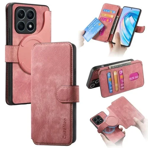 Funda de Cuero Retro Antirrobo Caseneo Magsafe Rfid para For Honor X8A (Rosa)