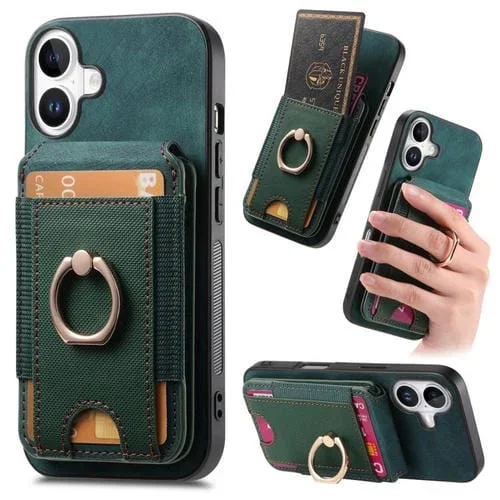 Funda de cuero retro con tarjetero y soporte magnético divisible para iPhone 17 (verde)