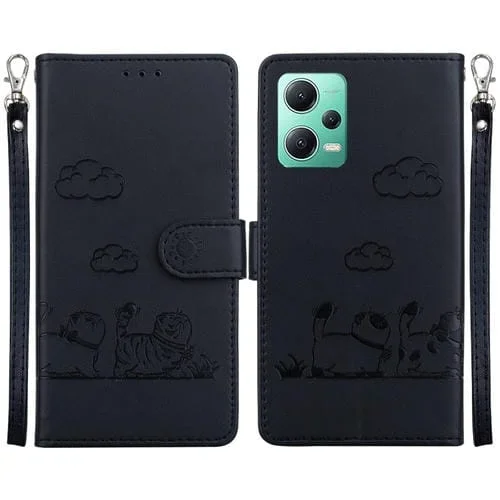 Funda de Cuero Rfid con Diseño de Gatos Lindos para Redmi Note 12 5G (Negro)