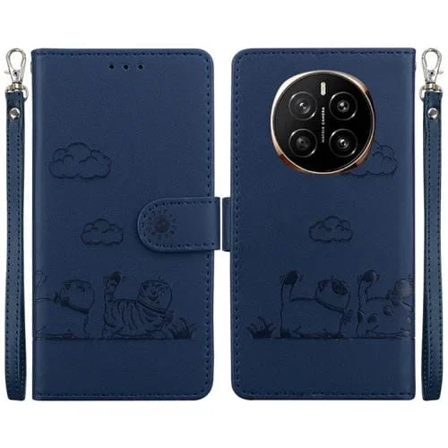 Funda de Cuero Rfid con Diseño de Gatos para Honor Magic7 (Azul)