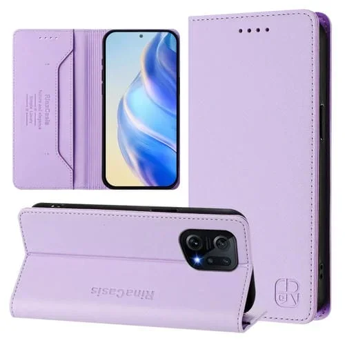 Funda de Cuero Rfid con Doble Pliegue y Succión Magnética para Oppo Find X5 Rc01 (Morado Claro)