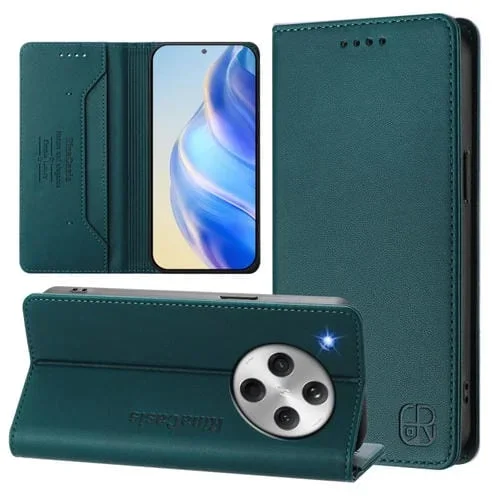 Funda de Cuero Rfid con Doble Pliegue y Succión Magnética para Oppo Find X8 Rc01 (Verde Oscuro)
