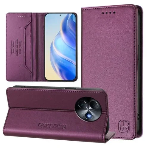 Funda de Cuero Rfid con Doble Pliegue y Succión Magnética para Teléfono Itel S24 Rc01 (Violeta)