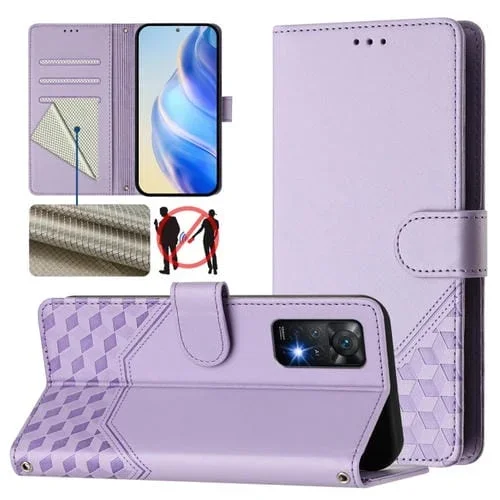 Funda de Cuero Rfid con Relieve de Panal Global para Redmi Note 11 Pro 5G/4G (Morado Claro)