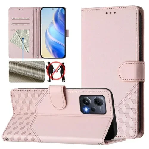 Funda de Cuero Rfid con Relieve de Panal Global para Redmi Note 12 5G (Rosa)