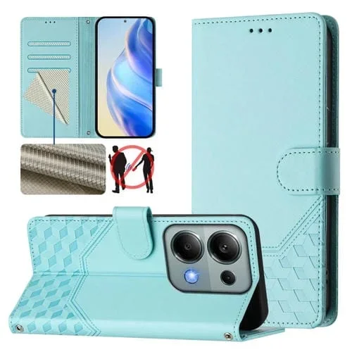 Funda de Cuero Rfid con Relieve de Panal Global para Redmi Note 13 Pro 4G (Verde Menta)
