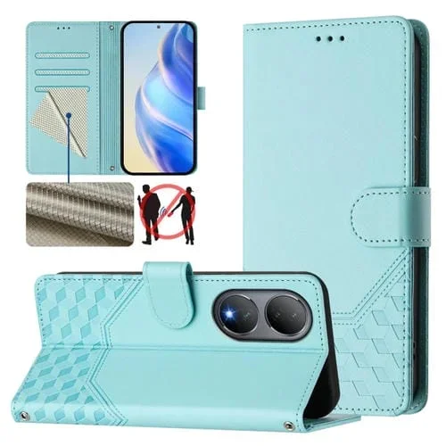 Funda de Cuero Rfid con Relieve de Panal Global para Vivo Y100 5G (Verde Menta)