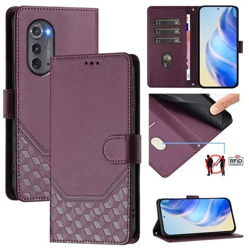 Funda de Cuero RFID con Relieve de Panal para Motorola Edge 2022 / Edge 5G UW 2022 (Violeta)