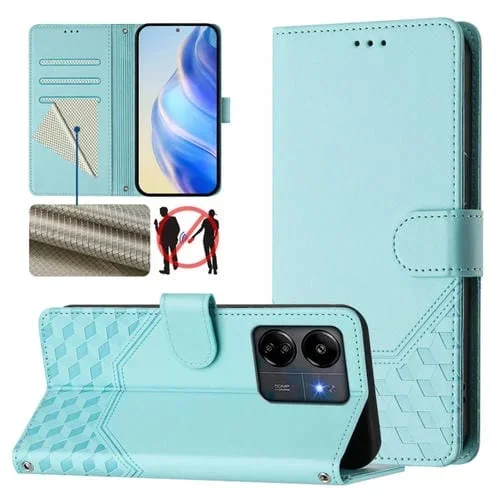Funda de Cuero Rfid con Relieve de Panal para Redmi 13C 4G (Verde Menta)