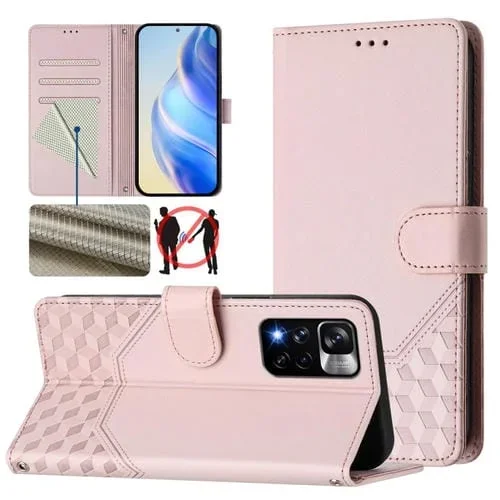 Funda de Cuero Rfid con Relieve de Panal para Redmi Note 11 Pro+ 5G Europa (Rosa)