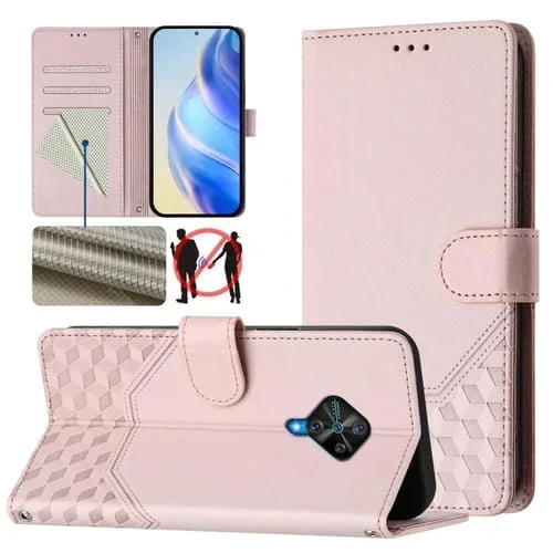 Funda de Cuero Rfid con Relieve de Panal para Vivo Y31 4G 2021 India/Y53S 4G (Rosa)
