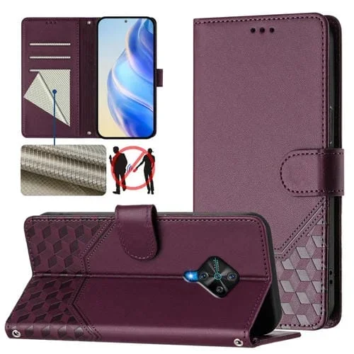Funda de Cuero Rfid con Relieve de Panal para Vivo Y51A 2021/Y33 4G 2021 (Violeta)