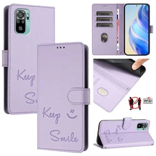 Funda de Cuero Rfid con Relieve de Sonrisa India para Redmi Note 11 Se (Morado Claro)