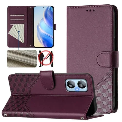 Funda de Cuero Rfid con Relieve en Panal para BlackView A52/A52 Pro (Violeta)