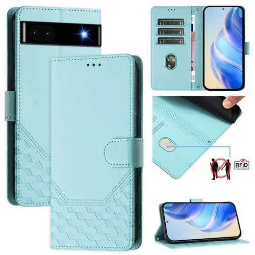 Funda de Cuero Rfid con Relieve en Panal para Google Pixel 6A (Verde Menta)
