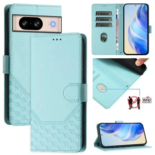 Funda de Cuero Rfid con Relieve en Panal para Google Pixel 8 (Verde Menta)