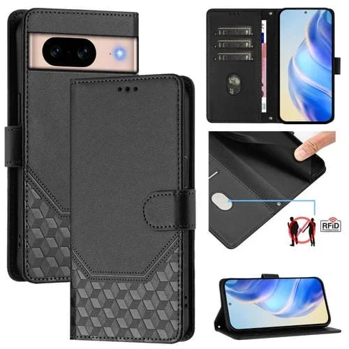 Funda de Cuero Rfid con Relieve en Panal para Google Pixel 8A (Negra)