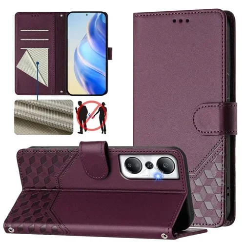 Funda de Cuero RFID con Relieve en Panal para Infinix Hot 20 4G (Violeta)