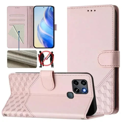 Funda de Cuero RFID con Relieve en Panal para Infinix Smart 6/6 Plus/6 HD (Rosa)
