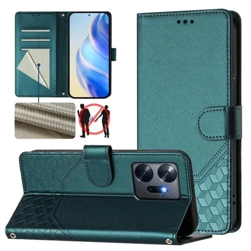 Funda de Cuero Rfid con Relieve en Panal para Infinix Zero 20 (Verde Pavo Real)