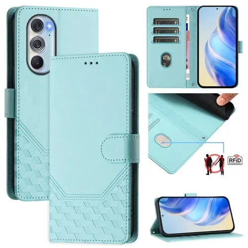 Funda de Cuero Rfid con Relieve en Panal para Motorola Edge X30 y Edge 30 Pro (Verde Menta)