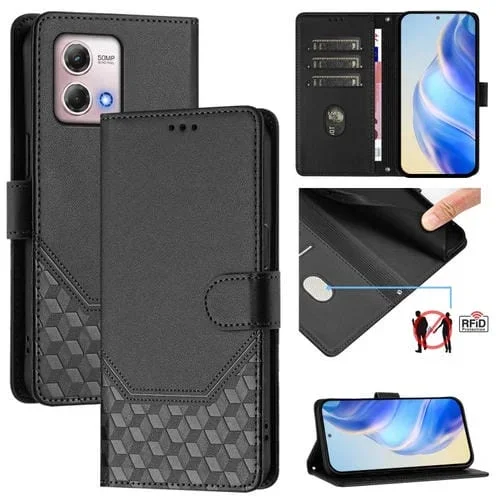Funda de Cuero Rfid con Relieve en Panal para Motorola Moto G Stylus 2023 4G (Negra)