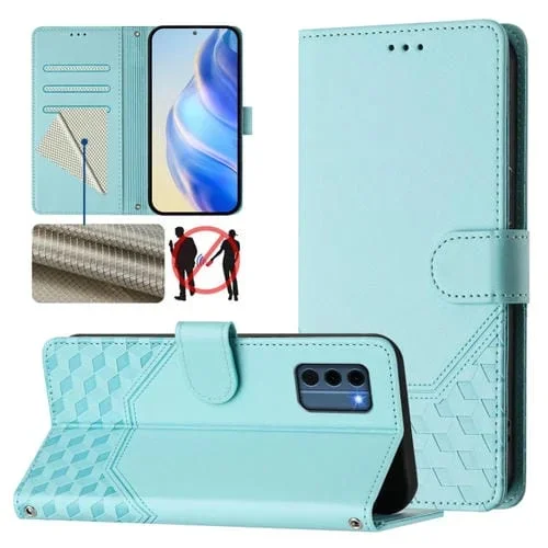 Funda de Cuero Rfid con Relieve en Panal para Nokia C300 (Verde Menta)