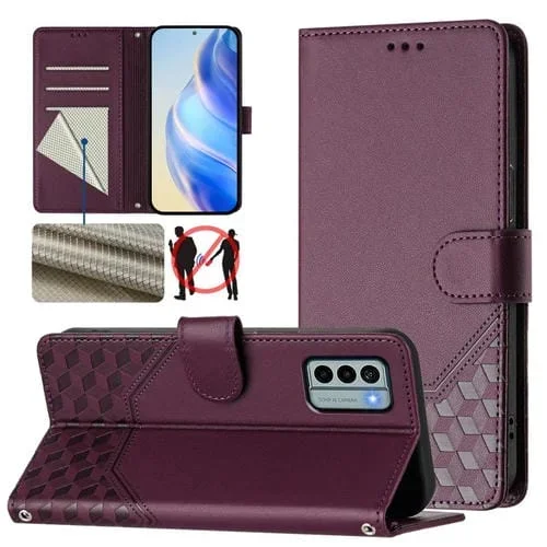 Funda de Cuero Rfid con Relieve en Panal para Nokia G22 (Violeta)