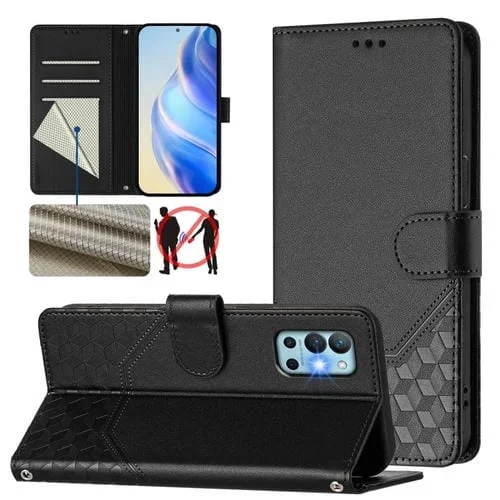 Funda de Cuero Rfid con Relieve en Panal para OnePlus 9R (Negra)