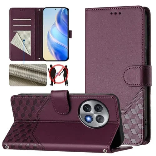 Funda de Cuero Rfid con Relieve en Panal para OnePlus Ace 2 Pro 5G (Violeta)