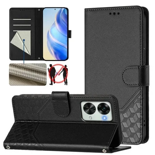 Funda de Cuero Rfid con Relieve en Panal para OnePlus Nord 2T (Negra)