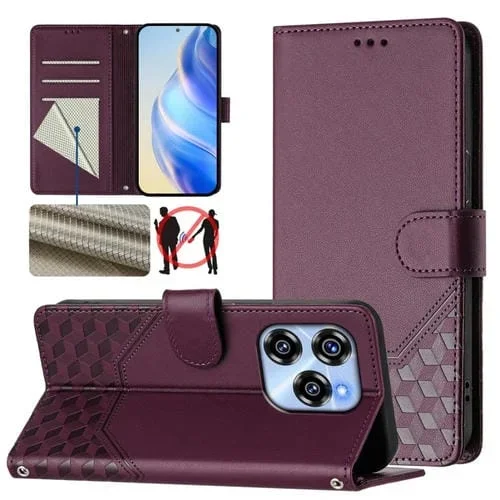Funda de Cuero Rfid con Relieve en Panal para Oukitel C50 (Violeta)