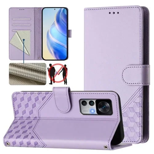 Funda de Cuero Rfid con Relieve En Panal para Redmi K50 Ultra (Morado Claro)